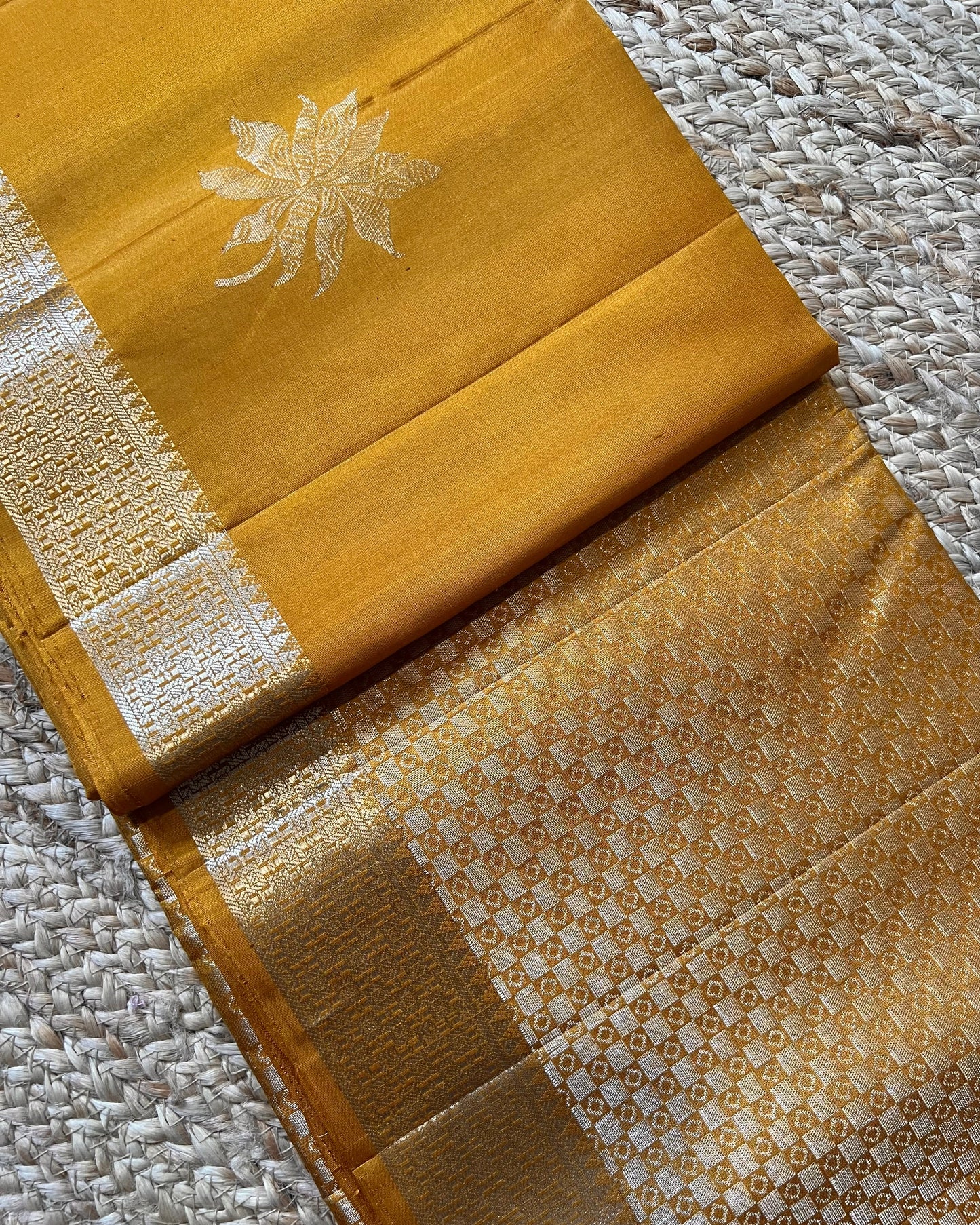 Mustard Yellow Kanchi Pattu Saree with Flower Butis