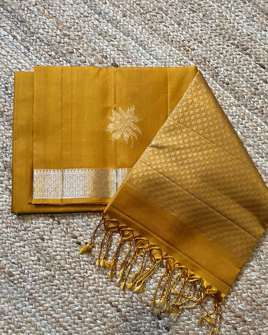 Mustard Yellow Kanchi Pattu Saree with Flower Butis