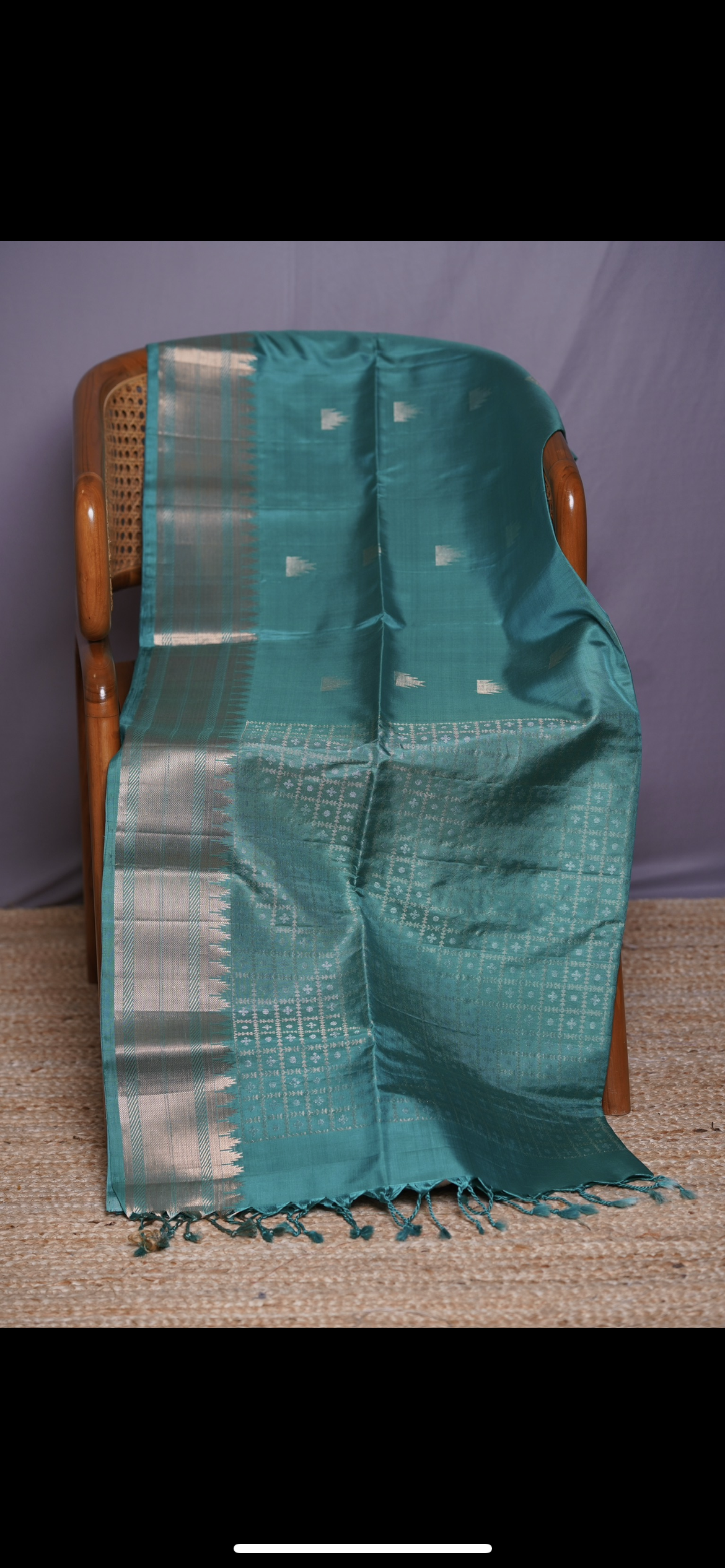 Teal Blue Kanchi Pattu Saree with Temple Butis