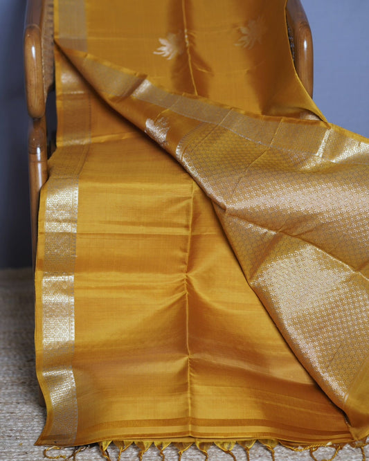 Mustard Yellow Kanchi Pattu Saree with Flower Butis
