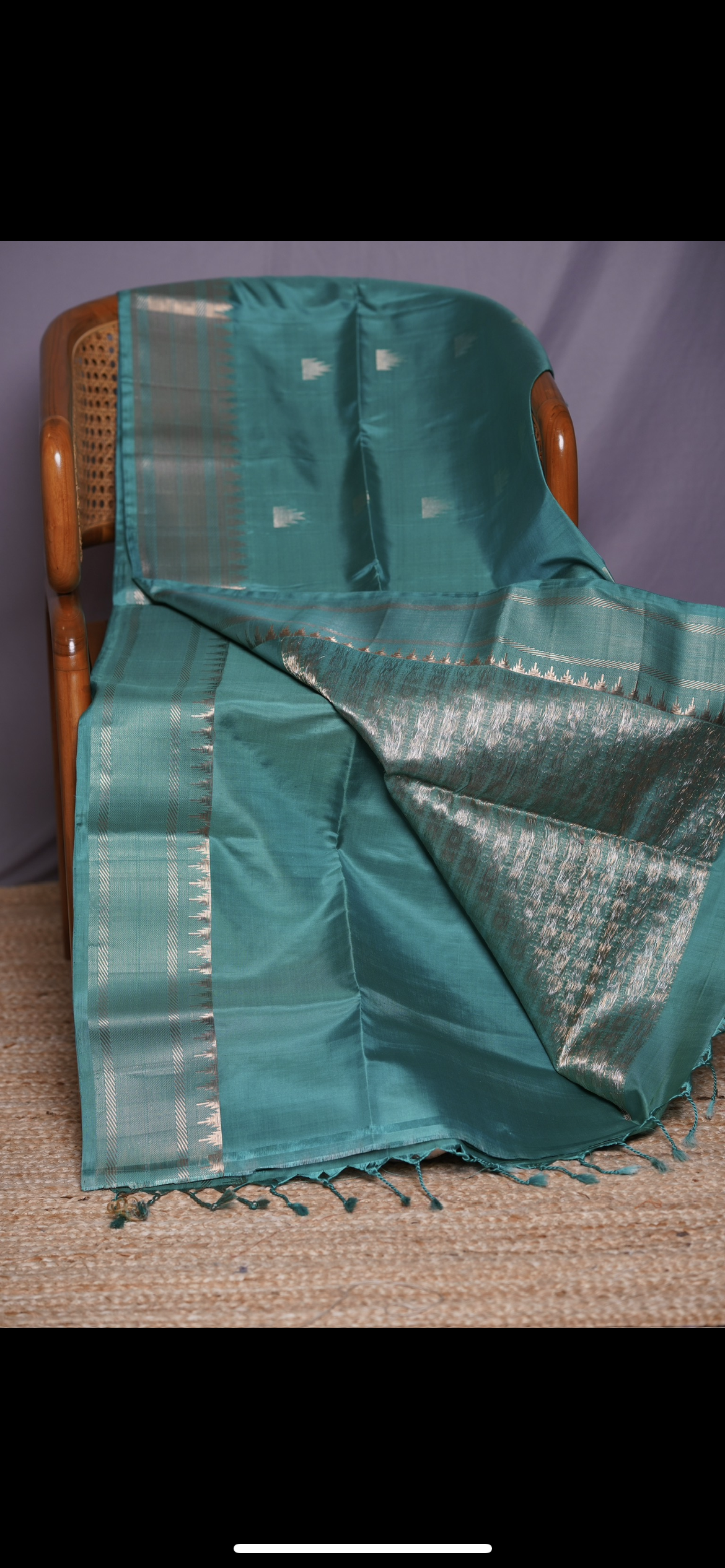 Teal Blue Kanchi Pattu Saree with Temple Butis